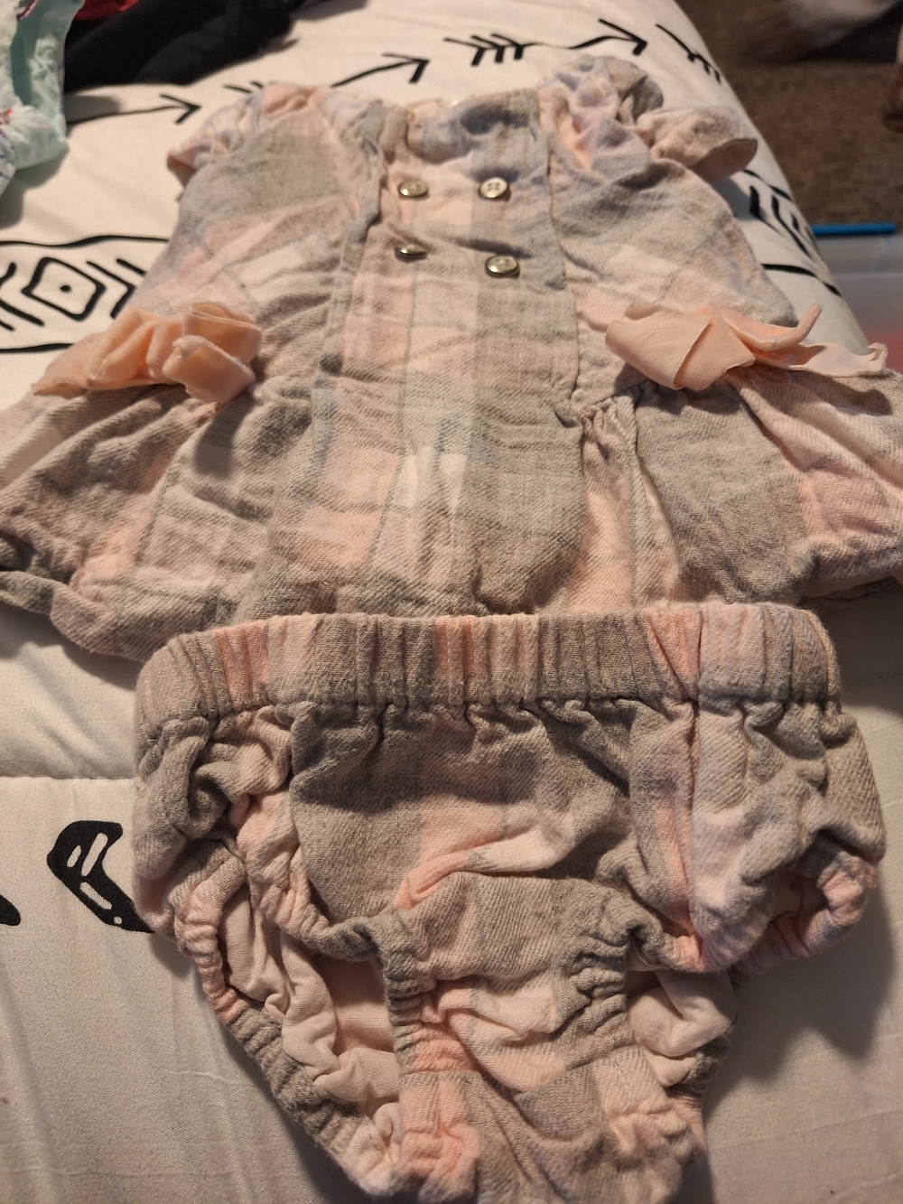 Edgehill Collection Pink and Gray Plaid Baby Dress with Bloomers
